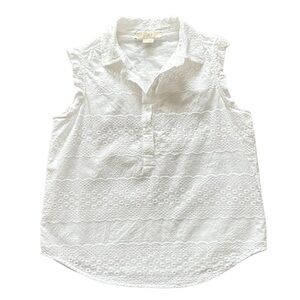 New Loft women's sleeveless white flower embroidered  blouse 100% cotton size S